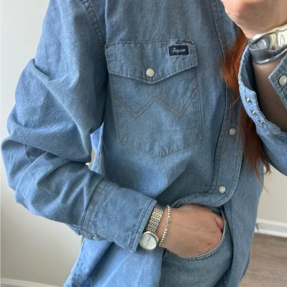 Vintage WRANGLER Denim Button-Up Shirt men’s size L - Picture 7 of 10